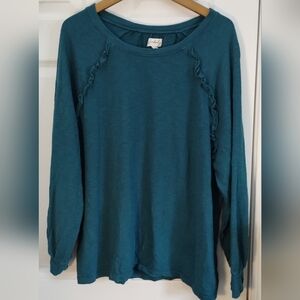 Plus Size Wonderly Teal Long Sleeve Top with Ruffle Detail